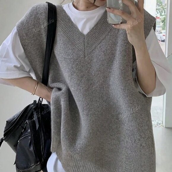Grey Oversized Sweater Vest - Picture 1 of 1